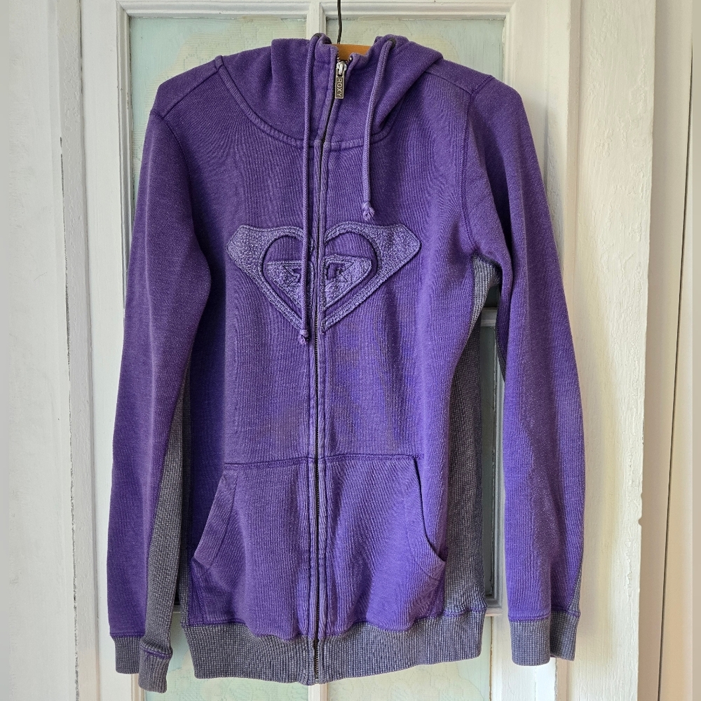 Roxy Purple Zip Hoodie Logo Sweatshirt Size M